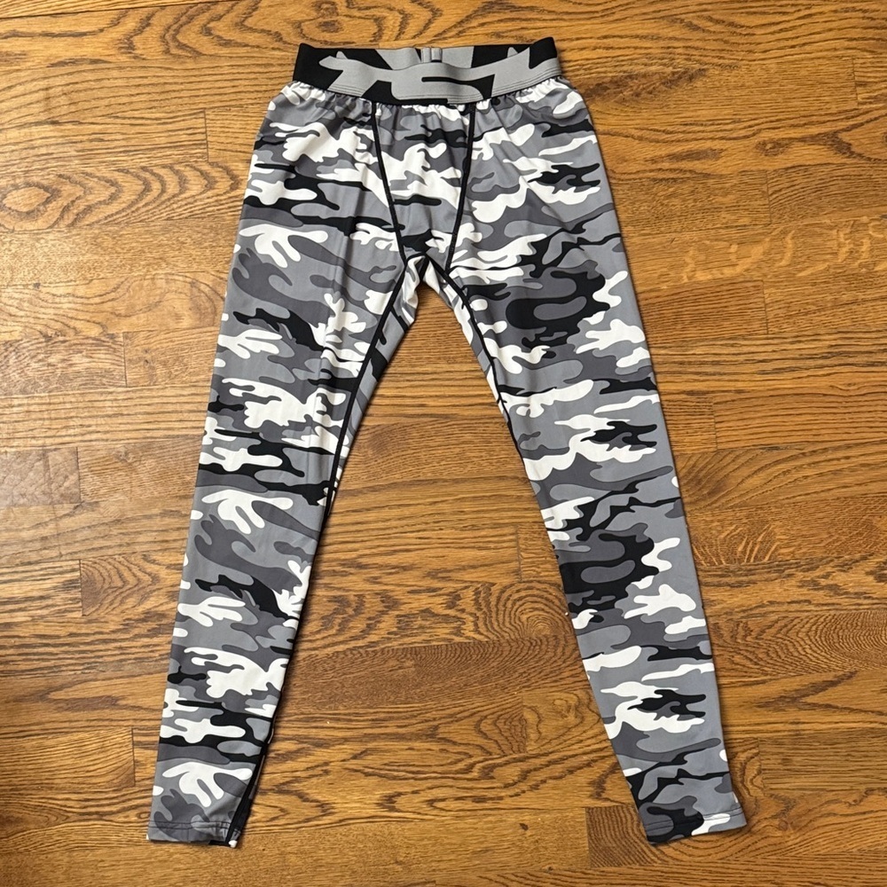 TSLA Kids Camouflage Leggings - Black, Gray, and White Youth Small